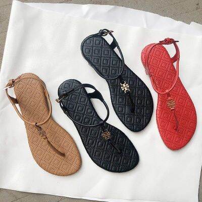 2023 New Flat Bottom Simple T-shaped Sandals with Diamond Checker Clamping Toe Casual Shoes