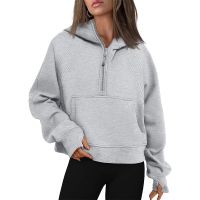 ▽❅☸ Womens Half Zip Cropped Hoodies Sleeve Fleece Quarter Pullover Sweatshirts Outfits