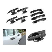 8PCS Carbon Fiber Exterior Door Handle Bowl + Door Handle Cover Trim Kit Compatible for Toyota Highlander 2020-2021