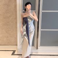 The Greek classical color matching fold of cultivate ones morality dress strapless long oil painting pictures of the dress in the irregular design feeling