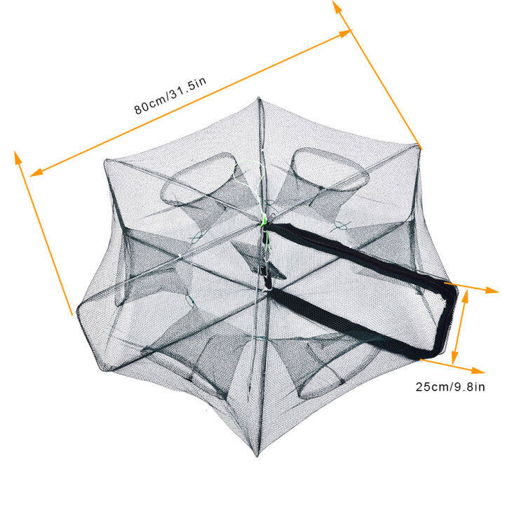 haqima2315-ปลากุ้งปูพับได้ตาข่ายดักกุ้งกรงจุ่มกรงดักจับสำหรับตกปลา-6หลุม
