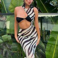 Summer new light and white gauze dress perspective sleeveless cultivate ones morality dress irregular zebra skirt