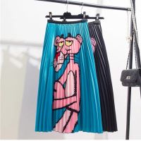 【CC】 2023 Fashion Cartoon Pleated Skirts Womens Print Waisted Elastic Midi-Calf Skirt Ladies Rok Jupe Faldas