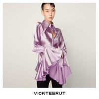 VICKTEERUT (ราคาปกติ 8,350-.) Long Sleeve  Shirt with Ruffle Cuffเสื้อเชิ้ต แขนยาว ซาติน ปลายแขนระบาย