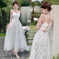 Satin ink printing condole summer dress to restore ancient ways of tall waist female temperament show thin acetic acid of the dress