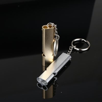 Outdoor Survival Whistle Portable Double Tube High Frequency Aluminum Emergency Whistle With Key Chain For Camping Survival Survival kits