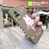 Jjlingji เคสสำหรับ VIVO V21 4G V21s V21 5G ลายการ์ตูนกระต่ายมีความสุขบางขอบสี่เหลี่ยมด้านข้างดีไซน์ใหม่กันกระแทกมีน้ำค้างแข็งโปร่งใสแข็งเคสมือถือปลอกซิลิโคนคลุมทั้งหมดกล้องป้องกัน Softcase