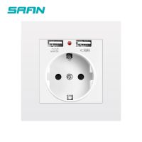 SRAN EU Power socket socket with usb for homeDual Usb plug 5V 2A PC Panel 86x86mm Usb wall socket Smart LED ON/OFF 16A Outlets