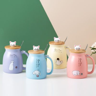 ถ้วยน้ำเซรามิกรูปการ์ตูนสดใสแบบคู่ใช้ในสำนักงานน่ารักใช้ในครัวเรือนแก้วแมวญี่ปุ่นสนุก