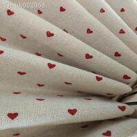 ◇⊙ Cotton Linen Home Tablecloth Fabric Pastoral Burlap Printing DIY Handmade Sofa Supplies Heart Pattern 45X150cm TJ4200