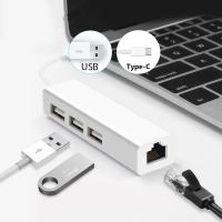 [HOT HAIXWLXKWW 589] USB Ethernet พร้อม3พอร์ต USB HUB 2.0 RJ45 Lan การ์ดเครือข่าย USB To Ethernet Adapter สำหรับ Mac IOS Android PC RTL8152 USB 2.0 HUB