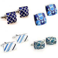 ขายร้อนสีฟ้าเคลือบ Cufflink Cuff Link จัดส่งฟรี-Yrrey