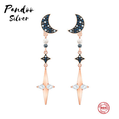 PANDOO Fashion Charm Sterling Silver Original 1:1 Copy, Mysterious Moon Stars Flexible Wild Earrings Women Luxury Jewelry Gifts