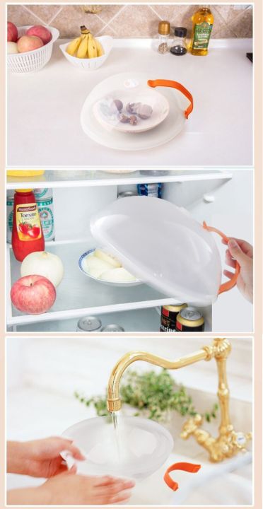 ฝาครอบไมโครเวฟอาหารฝากระทะเตาแผ่นชั้นแขวนเครื่องใช้ในครัวที่จับกันหมวกว่ายน้ำแบบใสใช้ซ้ำได้