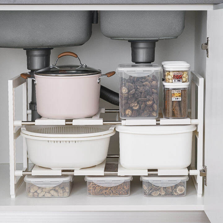 Japanese kitchen sink rack retractable multistorey bathroom sink sewer storage rack