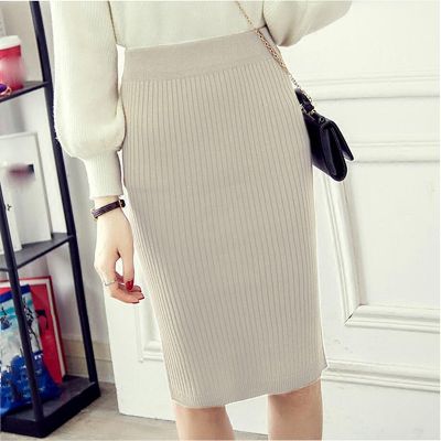 【CW】 Skirt Elastic Waist Pleated knitted step Sweater Female Skirts