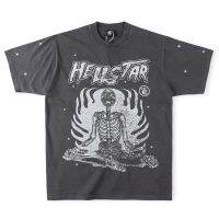 Hellstar เสื้อยืดไฮสตรีทวินเทจสำหรับผู้ชายและผู้หญิงเสื้อยืดพิมพ์ลายหัวกะโหลก