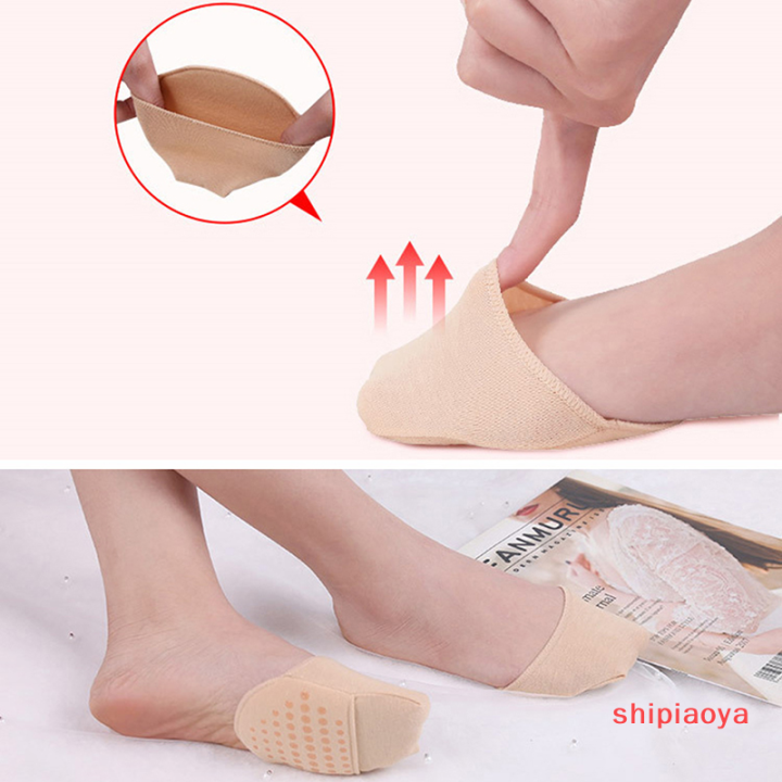 shipiaoya-ถุงเท้าถุงเท้าฤดูร้อนกันลื่นรองเท้าส้นสูงแผ่นแปะเท้าหน้าถุงเท้าล่องหน