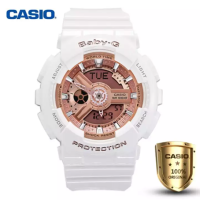 Original Baby  Casio_BA-110-7A1 ผู้หญิงกีฬานาฬิกา W/เวลา 200M กันน้ำกันกระแทกและกันน้ำโลก LED Light Girl นาฬิกาข้อมือกีฬา BA110 Rose Gold สีขาว