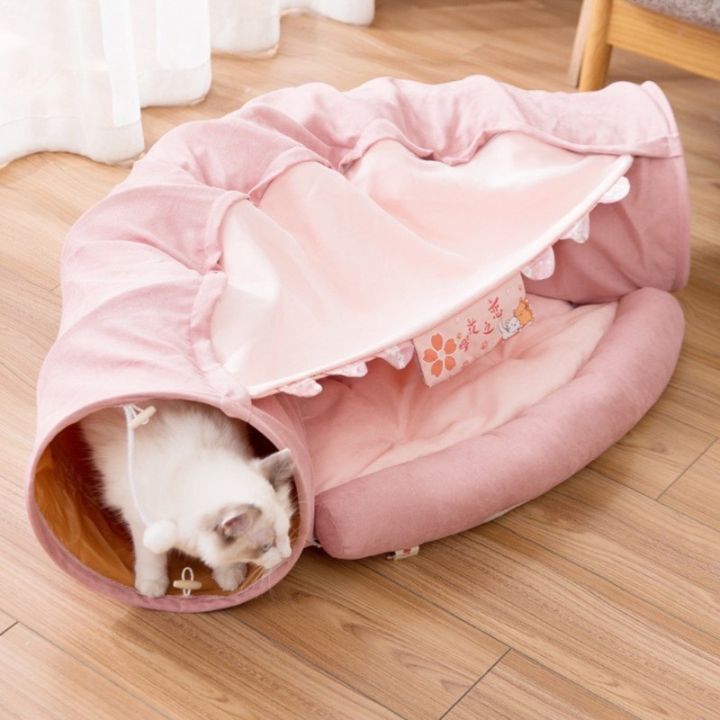 อุโมงค์แมว-ที่นอนของเล่นแมว-อุโมงค์แมวพร้อมที่นอนแมว-อุโมงค์แมวน่ารัก-มีให้เลือก-4-สี-สินค้าพร้อมส่งในไทย