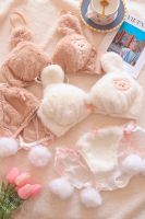 【hot】 underwear embroidery bear no steel ring bra set comfortable winter home women clothes heart tie hair ball lingerie