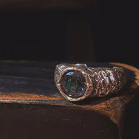 Hot selling products ? Lotus Fish Mountain Soren Eye Main Stone Colored Malachite Crater Percussion Surface With 925 Silver Ring