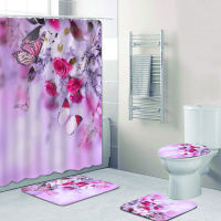 Chic Purple Flower Shower Curtain for Bathroom Flowers Bath Mat Rug Car for Toilet Lid Cover Floral Print Bathtub Home Decor