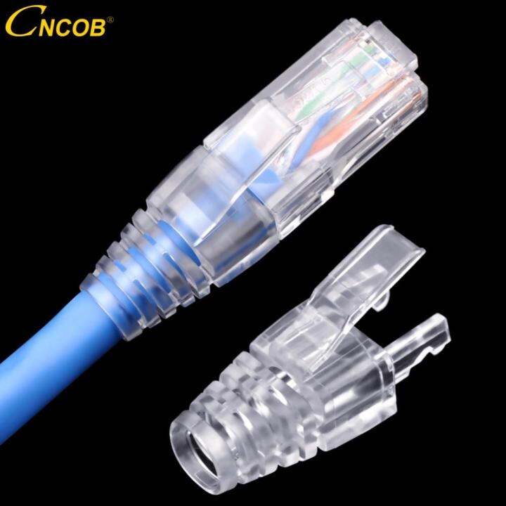 booming-huilopker-mall-cncob-100pcs-cat6-rj45-ethernet-connector-cover-pc-double-buckle-claw-โปร่งใสสายป้องกันรูรับแสง6-7mm