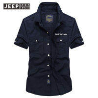 JEEP SPIRIT เสื้อผู้ชายฤดูร้อนบางแขนสั้นเสื้อแจ็คเก็ตผู้ชายหลวมขนาดใหญ่กลางแจ้งผ้าฝ้ายล้าง Workwear Top Men เสื้อเชิ้ตทหาร