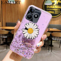 เลื่อมนุ่มลายดวงจันทร์สำหรับ Realme C51 เคสมันเงา ซิลิโคนใสพับเป็นขาตั้งสำหรับ Realme C51 ฝาหลัง