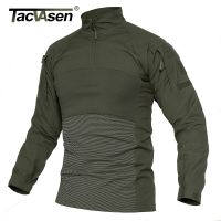 TACVASEN Long Sleeve Tactical T-shirts With Zipper Pockets Mens Green Work T-shirt Clothing Male Safari Hiking Pullover Tee Tops