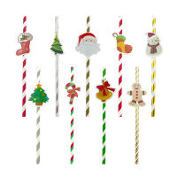 Xmas Party Supplies Festive Tableware Disposable Paper Straws Xmas Paper Straws Christmas Decoration Supplies