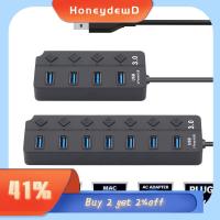 HONEYDEWD Plug and Play ความเร็วสูง USB Expander ฮับ USB 3.0 พร้อมอะแดปเตอร์แปลงไฟ สวิตช์เปิด/ปิด ตัวแยกพอร์ต 4/7