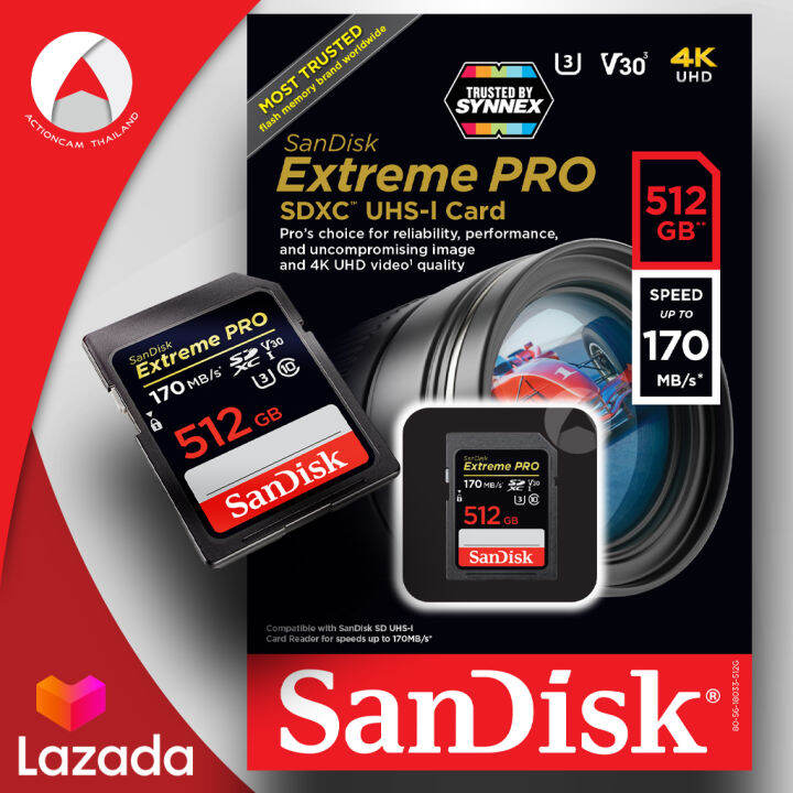 ผ่อน-0-sandisk-extreme-pro-sd-card-512gb-ผ่อนนานสูงสุด-6-เดือน-sdxc-ความเร็ว-อ่าน-170mb-s-เขียน-100mb-s-sdsdxxy-512g-gn4in-เมมโมรี่-การ์ด-แซนดิส-ประกัน-lifetime-โดย-synnex-สีดำ-กล้อง-ถ่ายถาพ-4k-60fps