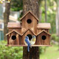 แขวนบ้านนกฮัมมิ่งเบิร์ดไม้สำหรับภายนอก,6หลุมแฮนด์เมดธรรมชาติ Birdhouse ที่พักพิงกลางแจ้งขนาดใหญ่ตกแต่งสนามหลังบ้านสนามหญ้า