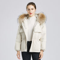 Fitaylor Winter Large Real Raccoon Fur Hooded Short Jacket Women 90 White Duck Down Coat Parkas Irregular Warm Snow Outwear