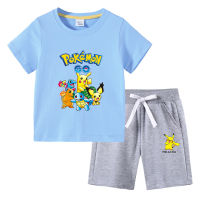 Pokémons ชุดกางเกงขาสั้นเสื้อแขนสั้นลายการ์ตูนปิกาจูลิซาด้อน2ชิ้นสำหรับเด็กสไตล์เกาหลีชุดเด็กหญิงเด็กชายแฟชั่น100% ผ้าคอตตอนสันทนาการ2023 0000