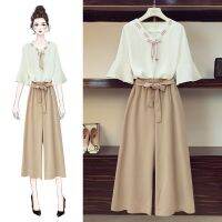 ◙ new spring and summer 2023 chiffon two-piece han edition with loose women students wide-legged suit female