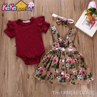 ∋❅ Verão roupas da menina do bebê conjunto de manga curta bodysuit floral cinto vestido macacão 3 pçs outfits criança recém-nascido infantil meninas