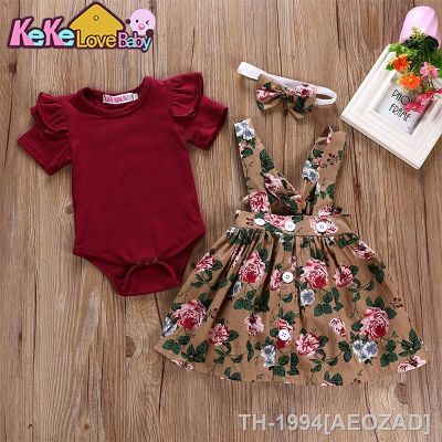 ▫❀ Verão roupas da menina do bebê conjunto de manga curta bodysuit floral cinto vestido macacão 3 pçs outfits criança recém-nascido infantil meninas