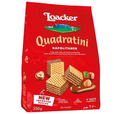 🟥 Loacker Quadratini Hazelnut Wafer | ล็อคเกอร์ เวเฟอร์ไส้ครีมเฮเซนัท ขนาด 250 กรัม