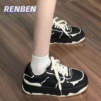 RENBEN รองเท้าบอร์ดสำหรับผู้หญิง รองเท้าบอร์ดส้นหนาแบบบล็อคสีแบบใหม่ รองเท้ากีฬาและสันทนาการสำหรับผู้หญิงสำหรับนักเรียน V725