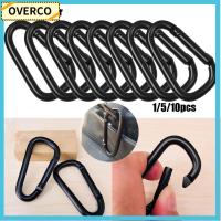 OVERCO 1/5/10pcs black color กีฬากลางแจ้ง อุปกรณ์ อลูมิเนียมสีดำ คาราไบเนอร์อัลลอย ตะขอเกี่ยวเดินป่า พวงกุญแจหัวเข็มขัด ปุ่มปีนเขาสีดำ