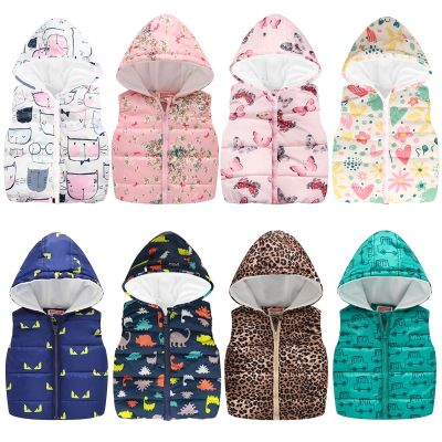 （Good baby store） Spring Autumn Girls Boys Vest Fashion Cartoon Flower Printing Waistcoat Hooded Vests For Girls Boys Warm Outerwear Coats Clothes