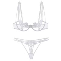 IMBOBO brand Bra cage Lace cup Sexy Lingerie Set Cutout Flowers White and Black bras set thong Panties Women Underwear Sets