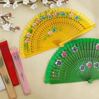 Embossed Paper Fan Vintage Souvenir Fan Chinese Classical Fan Hand-painted Wooden Fan Elegant Hanfu Fan