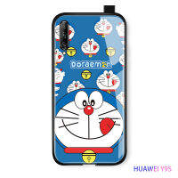 Jinsouwe เคสมือถือเคสโทรศัพท์เคส Huawei y9s หรูหราการ์ตูนโดราเอมอนแมวกรณีเคลือบเงากระจกกลับซอฟท์ขอบปกปลอก