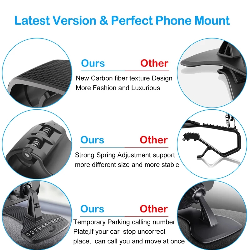 High Grade Upscale Universal HUD Dashboard Car Phone Holder 360 ° Adjustable Stable GPS Navigator Car Clip Socket Phone Stand For iPhone X Xiaomi Huawei Phones For Oppo Vivo Phones Car Mounts Phone Accessories Automotive Phone Mount Clamp