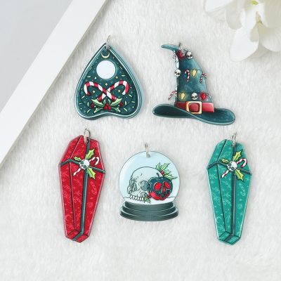 10Pcs Christmas Charms Creepy Coffin Crystal Ball Ouija Hat Ornaments Flatback Acrylic Findings for Jewelry Diy Making