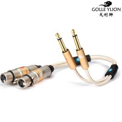 Audiophile 30ซม. สายแปลงจัมเปอร์2*1/4นิ้วแจ็ค Dual 6.35มม. ถึง Dual XLR 3 Pin Braided Shielding OFC Plated